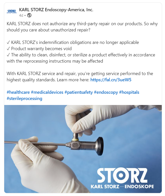Karl Storz says no to externel repairs